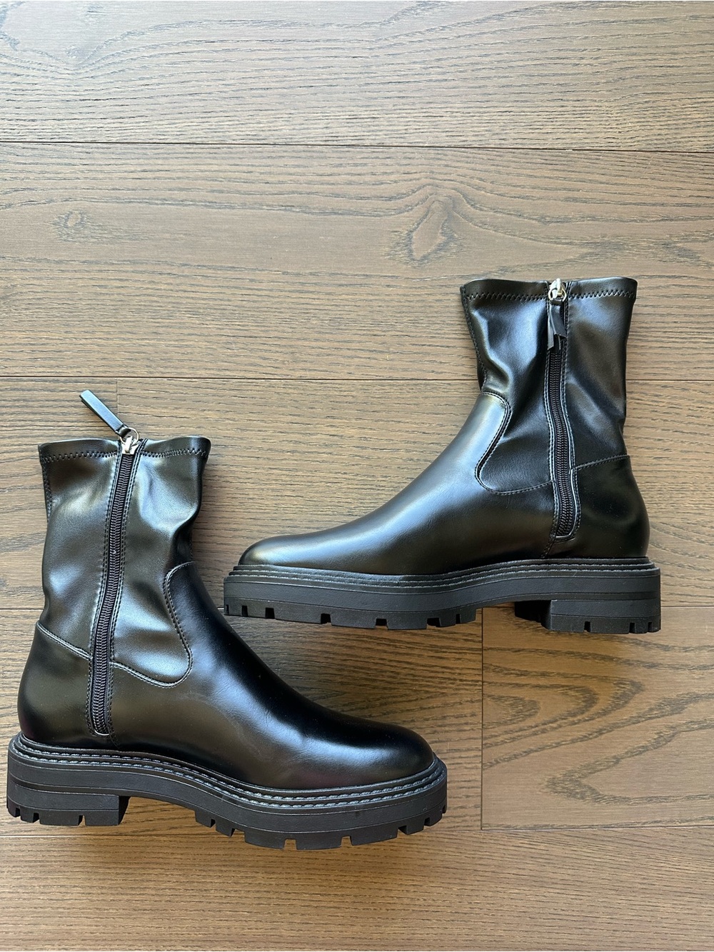 Zara Black Leather Chunky Sole Ankle Boots